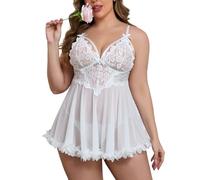Aranmei Women Plus Size Babydoll Lingerie Lace Chemise Mesh Nightwear Strappy Sexy Nighty Nightgown, Sizes L-4XL White XXL