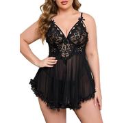 Aranmei Women Plus Size Babydoll Lingerie Lace Chemise Mesh Nightwear Strappy Sexy Nighty Nightgown, Sizes L-4XL Black XL