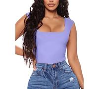 Aranmei Women Sexy Causal Bodysuit Square Neck Sleeveless Tank Top Bodysuit Teddy Clubwear for Going Out(Purple M)