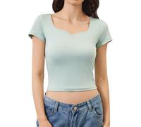 Aranmei Women's Short Sleeve Sweetheart Neck Crop Top - Slim Fit Going Out Basic Tee Shirt, Summer Casual Sexy Tee