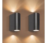 Aranzyec 2 X Outdoor Wall Lights Mains Powered, Aluminium Up Down Outside Wall Lights, Black GU10 Exterior Wall Sconce, IP54 Waterproof Garden Lights for Front Door, Patio, Terrace, Hallway, Porch