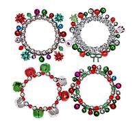 ARATLENCH Christmas Jingle Bell Bracelet Colorful Bow Snowman Xmas Tree Beaded Chram Stretch Bracelet Novelty Christmas Festival Holiday Jingle Bells Bracelets Set for Women, 2.5 inches, Metal, no