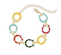 ARATLENCH Derby Bracelet Western Colorful Horseshoe Charm Link Chain Bracelet Race Day Kentucky Derby Bracelet Jewelry Gift for Women, M, alloy, no gemstone