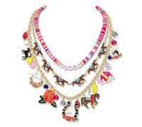 ARATLENCH Horse Necklaces Kentucky Derby Lucky Horseshoe Rose Riding Suit Charm Layered Necklaces Western Derby Horses Racing Jewelry Accessories Gift for Women, L, Metal, No Gemstone