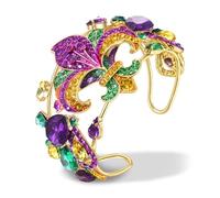 ARATLENCH Mardi Gras Bracelet for Women Purple Green Gold Crystal Fleur De Lis Pattern Cuff Bangle Chunky Statement Adjustable Bracelets Carnival Festival Celebration Jewelry Accessories Gifts, M