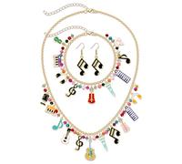 ARATLENCH Music Earrings Necklace Bracelet Jewelry Set Fun Music Theme Piano Guitar Violin Charm Necklace Bracelet Hypoallergenic Music Note Earrings Music Teacher Musician Gift, M, Metal, No Gemstone