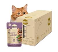 ARATON Wet Cat Food with Turkey & Chicken, 93% Animal Protein, 12x 85g | Healthy Weight & Urinary Support, Meaty Chunks in Juicy Gravy, with Herbs, Taurine & Vitamins, Sterilised Cats, 12 Pouches