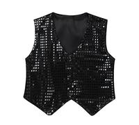 ARAUS Kids Sequin Vest Jacket Glittery Waistcoat Jazz Hip-Hop Dance Party Costume 4-15 Years Black