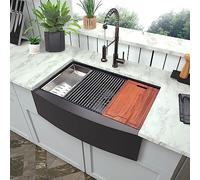 ARAUSK Farmhouse Sink, 33 x 22 Inch Undermount Black Stainless Steel Apron Front Single Bowl 10 Inch Deep Workstation Sink with Cutting Board