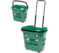 ARAVEN Rolling Shopping Trolley Baskets 34 Litre Plastic - Pack 10 - GREEN