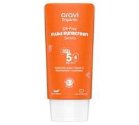 Aravi Organic Oil-Free Fluid Sunscreen Serum SPF 50 PA ++++ with Hyaluronic Acid, Vitamin C, Niacinamide & Ceramides | Lightweight, Non-Greasy, Chemical-Free | Protects from Sunburn & Tanning | 50ml