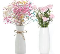 Arawat 2er Flower Vases Ceramic Vase White 20cm Tulip Vase Set For Flowers Pampas Grass Decoration Living Room Modern White Decorative Aesthetic Vases Ceramic Flower Vase Gift Modern Vase Nordic