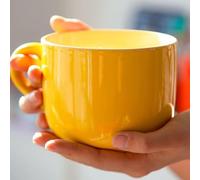 Arawat 600 ML Large Coffee Mug Ceramic Tea Mug with Spoon Ceramic Cup with Handles Coffee Tea Cereal Mug Cute Porcelain Coffee Cup Yellow Large Soup Mug