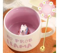 Arawat Alpaca Mug Gift for Women Funny 3D Animal Alpaca Mug Ceramic Llama Teacup with Spoon & Coaster 350ml Large Funny Saying Cup Sweet Mug Birthday Gift for Girlfriend Women