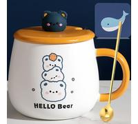 Arawat Bear Mug with Lid Funny Coffee Mug Bear Mug Gift 400ml Ceramic Tea Mug with Spoon & Coaster Christmas Cocoa Tea Coffee Mugs Cups Cute Birthday Gift for Girlfriend