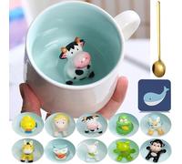 Arawat Cow Mug Gift 3D Animal Mug Funny Coffee Mug 350ml Tea Mug with Spoon & Coaster Ceramic Coffee Mug Birthday Gift for Friend Aunt Granny Cute Coffee Tea Mug with Cow Inside