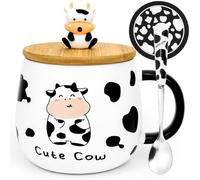 Arawat Cow Mug with Lid - Funny 400ml Ceramic Teacup - Christmas Cute Tea Coffee Mugs - Sweet Birthday Gift for Women, Men, Boys