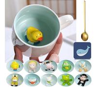 Arawat Duck Mug Gift Funny Coffee Mug 3D Animal Mug Ceramic 350 Ml Tea Mug with Spoon & Coaster Coffee Mug Sweet Tea Coffee Mug Birthday Gift for Boyfriend Boys Women Men