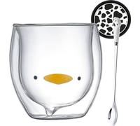 Arawat Duck Mug Glass Double Wall Glasses with Handle Duck Gift for Women Drinking Glasses Duck Coffee Mug with Spoon & Coaster Coffee Mugs Cups Glasses Teacups Espresso Cups