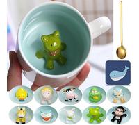 Arawat Frog Mug 3D Animal Mugs with Frog Figure Inside 350 Ml Frog Mug with Spoon Frog Gift Cute Coffee Tea Mug Gifts Frog Cup Birthday Gift for Boyfriend Boys Women Men