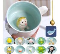 Arawat Hedgehog Mug Gift Funny Coffee Mug 3D Animal Mug Ceramic Cute 350 Ml Tea Mug with Spoon & Coaster Christmas Coffee Tea Mug Cute Birthday Gift for Boyfriend Women Men