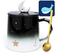 Arawat Kawaii Cups Cute Coffee Mug with Lid and Spoon 400ml Kawaii Moon Star Mug Ceramic Tea Coffee Cup for Chocolate Milk Latte Cappuccino Funny 14oz 3D Coffee Mug Gifts for Women Girls