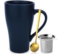 Arawat Large Cup 500 Ml Tea Cup with Lid and Strainer Ceramic XXL Coffee Cup Ceramic Tea Cup with Spoon & Coaster Coffee Mug Cute Birthday Gift Tea Coffee Cup Gift