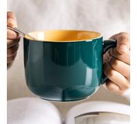 Arawat Large Mug 600ML Tea Mugs Jumbo Ceramic Cappuccino Mugs Big Jumbo Cups Soup Bowl with Handle Coffee Mug Large Cereal Bowls with Spoon Coffee Tea Cereal Cup Porcelain