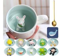 Arawat Mug Rabbit 3D Mug Rabbit Gift Funny Animal Coffee Mug Ceramic 350 Ml Tea Cup with Spoon & Coaster Sweet Tea Coffee Mug Cute Birthday Gift for Boyfriend Girlfriend Aunt Grandma