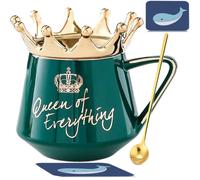 Arawat Queen of Everything Mug with Lid Crown Queen Elizabeth Mug Gift 350ml Ceramic Mug Birthday Gift for 20 30 40 50 60 70 80 90 Women Gift for Women Girl Mum Friend