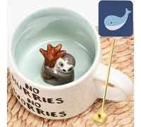 Arawat Sloth Mugs Gift Funny Coffee Mug 3D Animal Sloth Mugs Ceramic 350ML Tea Mug with Spoon & Coaster Coffe Cup Sweet Coffee Cups Birthday Gifts for Boyfriend Women Men