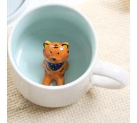 Arawat Sweet Tiger Mug Ceramic Coffee Cup Tea Cup with Spoon & Saucer 350ML Large Coffee Cup 3D Funny Mug Espresso Cups Coffee Cappuccino Cup Gift Cute (Tiger)