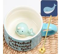 Arawat Whale Mug 3D Animal Mugs with Whale Figure Inside 350 Ml Dolphin Mug with Spoon Whale Gift Cute Coffee Tea Mug Gifts Whale Cup Birthday Gift for Boys Girlfriend Women Men