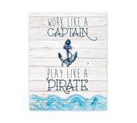 Arbeiten wie ein Captain, spielen wie ein Pirat 11 x 14 drucken, Piraten Kunst für Kinder, Baby Art, Kinderzimmer Dekor für Baby Boy, ahoey Mate., Anker Rad Sailing Ocean Wand Decor Art Prints