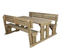 Arbor Garden Solutions 12 Seat Wooden picnic table and benches with backrest, Alders patio furniture set (8ft, Natural (light green))