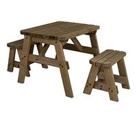 Arbor Garden Solutions 4 Seat Wooden picnic table and benches set, Victoria compact rounded patio furniture (4ft, Rustic Brown)