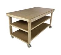 Arbor Garden Solutions 4ft Mobile Wooden Workbench with Double Shelf, 18mm MDF Top - 3ft Deep Heavy Duty Work Table on Wheels (120cm)