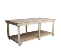 Arbor Garden Solutions 7ft x 4ft Mobile Heavy Duty Island Workbench - Bottom Shelf & Castors - 120cm Deep Rolling Table for Garage & Studio (210cm)