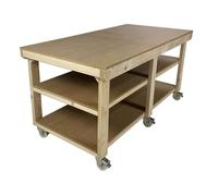 Arbor Garden Solutions 8ft Mobile Wooden Workbench with Double Shelf, 18mm MDF Top - 3ft Deep Heavy Duty Work Table on Wheels (240cm)