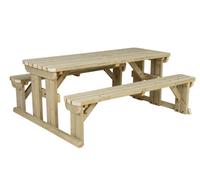 Arbor Garden Solutions Abies Wooden Picnic Bench And Table Set, Rounded Outdoor Dining Set (5Ft, Natural Finish)