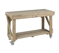 Arbor Garden Solutions Heavy Duty Mobile Workbench, Pressure Treated Timber Workshop Table on Wheels - 3ft (90cm)