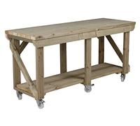 Arbor Garden Solutions Heavy Duty Mobile Workbench, Pressure Treated Timber Workshop Table on Wheels - 7ft (210cm)