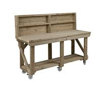 Arbor Garden Solutions Heavy Duty Mobile Workbench with Back Panel, Pressure Treated Timber Workshop Table on Wheels - 6ft (180cm)