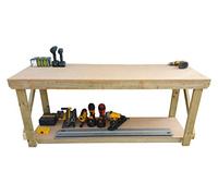 Arbor Garden Solutions Heavy Duty Wooden Workbench with 18mm MDF Top - Garage Work Table & Workshop Station - C16 Construction Timber (240cm / 8ft Length)