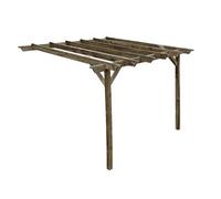 Arbor Garden Solutions Lean To Wooden Garden Pergola Kit - Champion Design Wall Mounted Gazebo, 3M X 3.6M (Rustic Brown Finish)