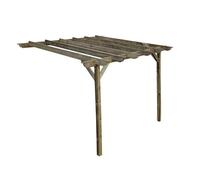 Arbor Garden Solutions Lean To Wooden Garden Pergola Kit - Longhorn Design Wall Mounted Gazebo, 3M X 3.6M (Rustic Brown Finish)