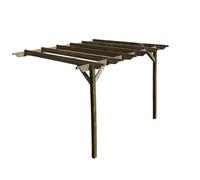 Arbor Garden Solutions Lean To Wooden Garden Pergola Kit - Sculpted Design Wall Mounted Gazebo, 3M X 3.6M (Rustic Brown Finish)