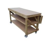 Arbor Garden Solutions Mobile Heavy Duty Workbench with Extendable Top & Double Shelves - 18mm MDF Garage Workshop Table on Wheels (150cm / 5ft Length)