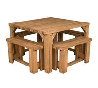 Arbor Garden Solutions Quadrum Rounded Picnic Table With 4 Benches (Rustic Brown Finish)