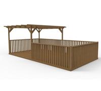 Arbor Garden Solutions Rectangular Pergola And Decking Kit With Balustrade V.12, 3M X 4.8M, Rustic Brown Finish